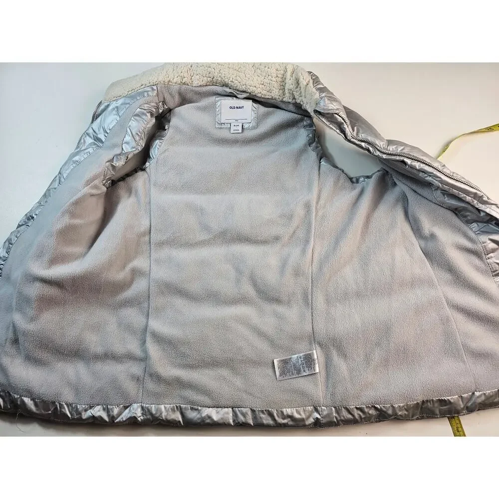 Metallic silver shiny girls XL (16) Puffer jacket vest holiday warm Christmas